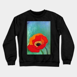 LIGHT RED  POPPY WITH BLUE AND GREEN BACKGROUND Crewneck Sweatshirt